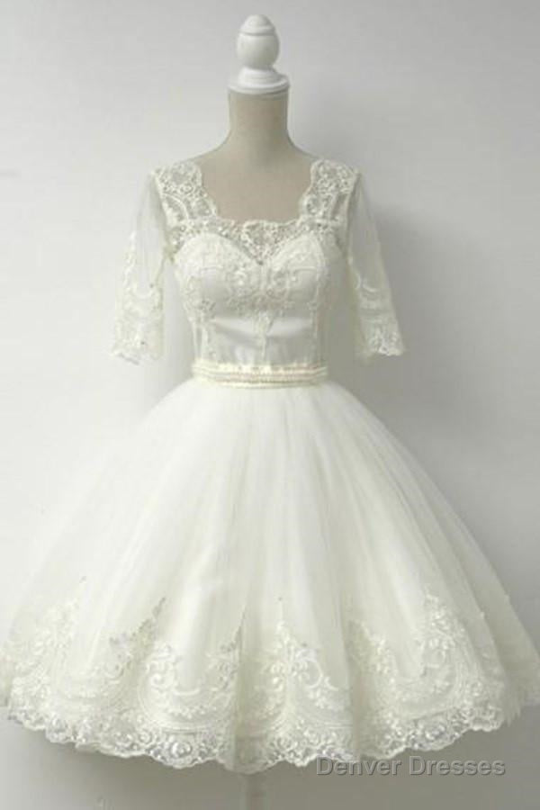 Elegant Half Sleeves White Ball Gown Homecoming Dress With Lace Main image