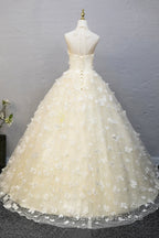 Elegant Halter Neckline Tulle Floor Length Prom Dress, Yellow A-Line Evening Formal Dress