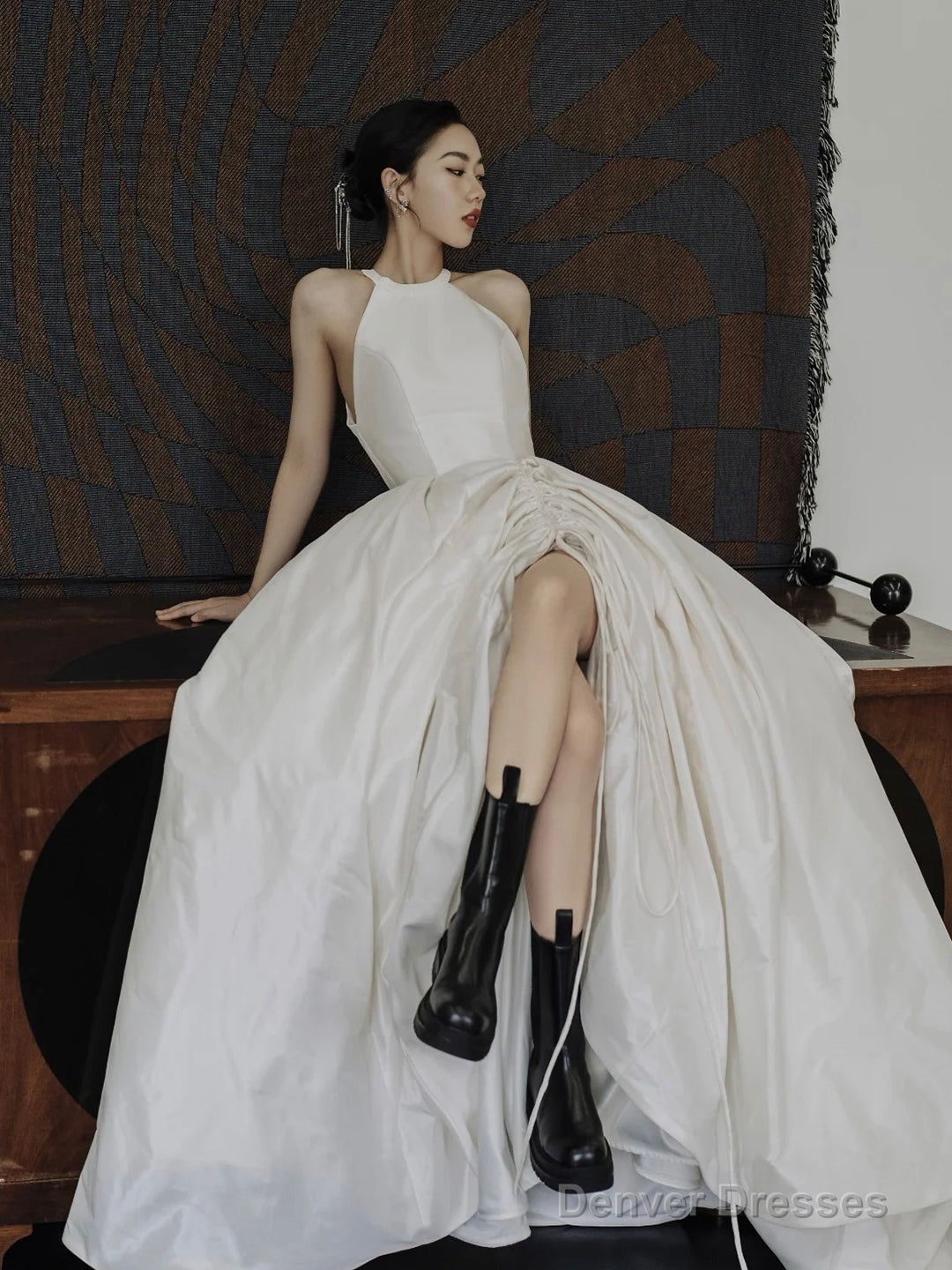 Elegant Halter Satin Long Prom Dress, A-Line Satin Evening Party Dress Secondary image