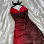 Elegant Halter Straps Ombre Burgundy Long Chiffon Prom Dress