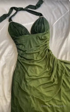 Elegant Halter Straps Ombre Green Long Chiffon Prom Dress