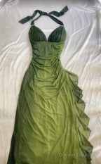 Elegant Halter Straps Ombre Green Long Chiffon Prom Dress