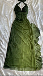 Elegant Halter Straps Ombre Green Long Chiffon Prom Dress