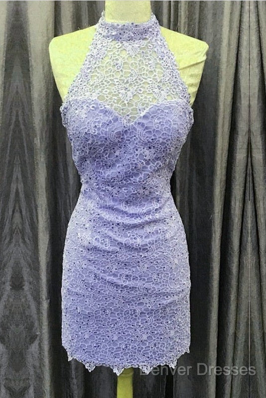 Elegant High Neck Open Back Lace Homecoming Dress Sheath Party Dress Secondary image