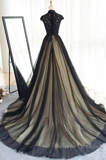 Elegant High Neck Prom Dress Black Formal Dress A Line Floor Length Evening Dress Secondary image