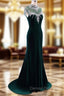 Elegant High Neck Prom Dress Green Mermaid Evening Dress