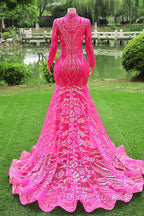 Elegant Hot Pink Mermaid Prom Dress Sequin Evening Party Dress Pageant Dress for Women