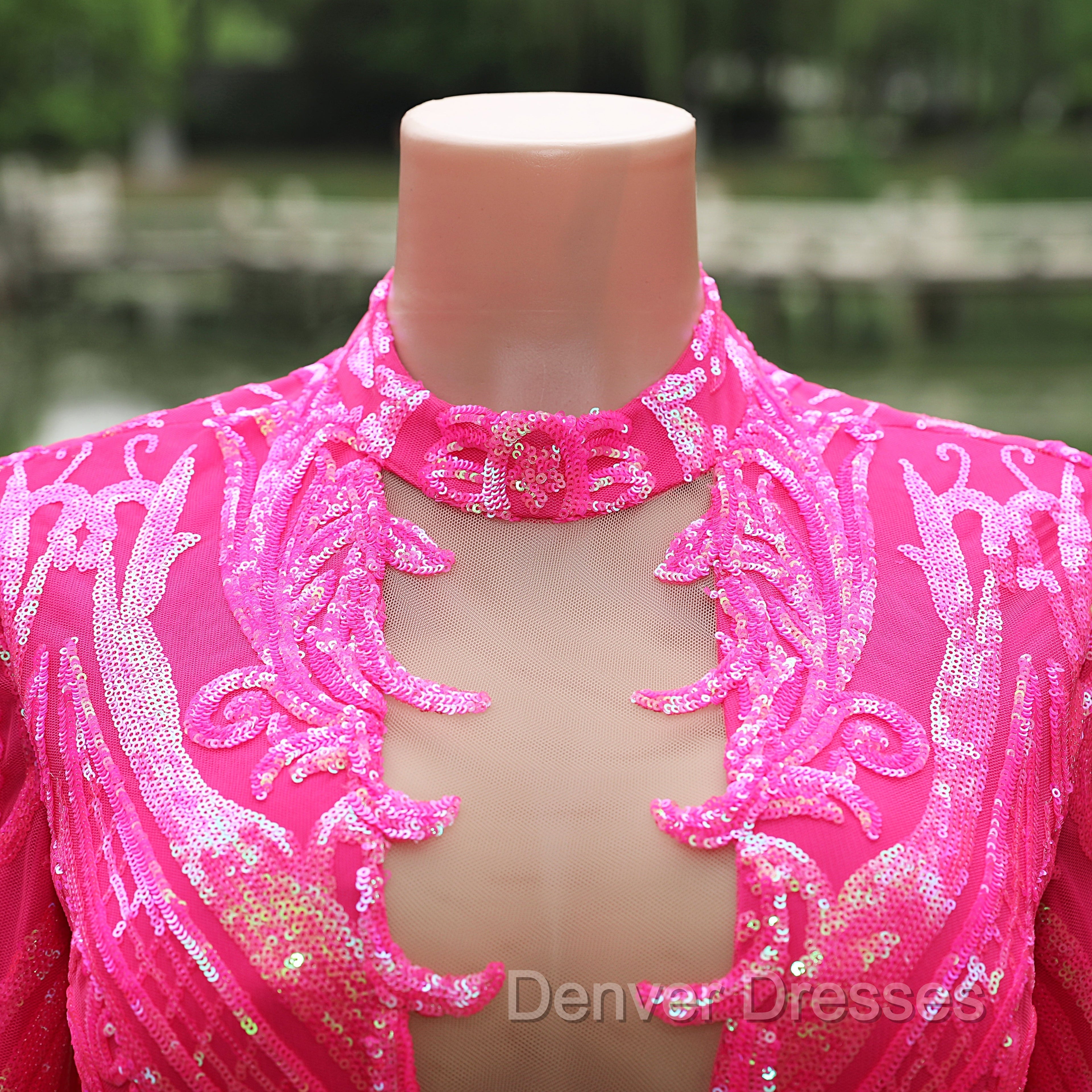 Elegant Hot Pink Mermaid Prom Dress Sequin Evening Party Dress Pageant Dress for Women