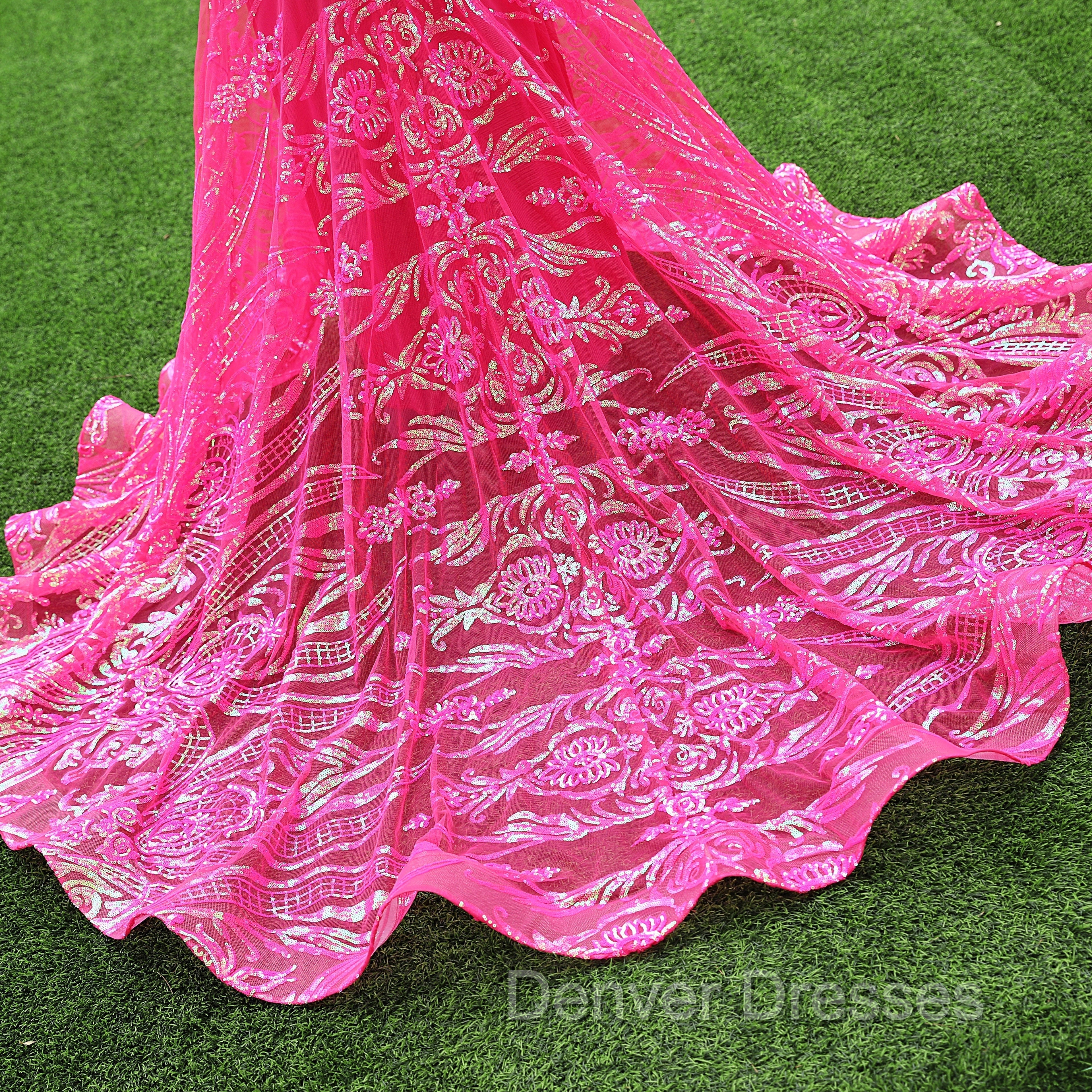 Elegant Hot Pink Mermaid Prom Dress Sequin Evening Party Dress Pageant Dress for Women