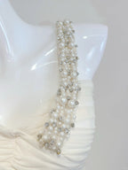 Elegant Ivory Mermaid One-Shoulder Neckline Pearl Rhinestone Satin Long Prom Dress Evening Dress Bridesmaid Dress