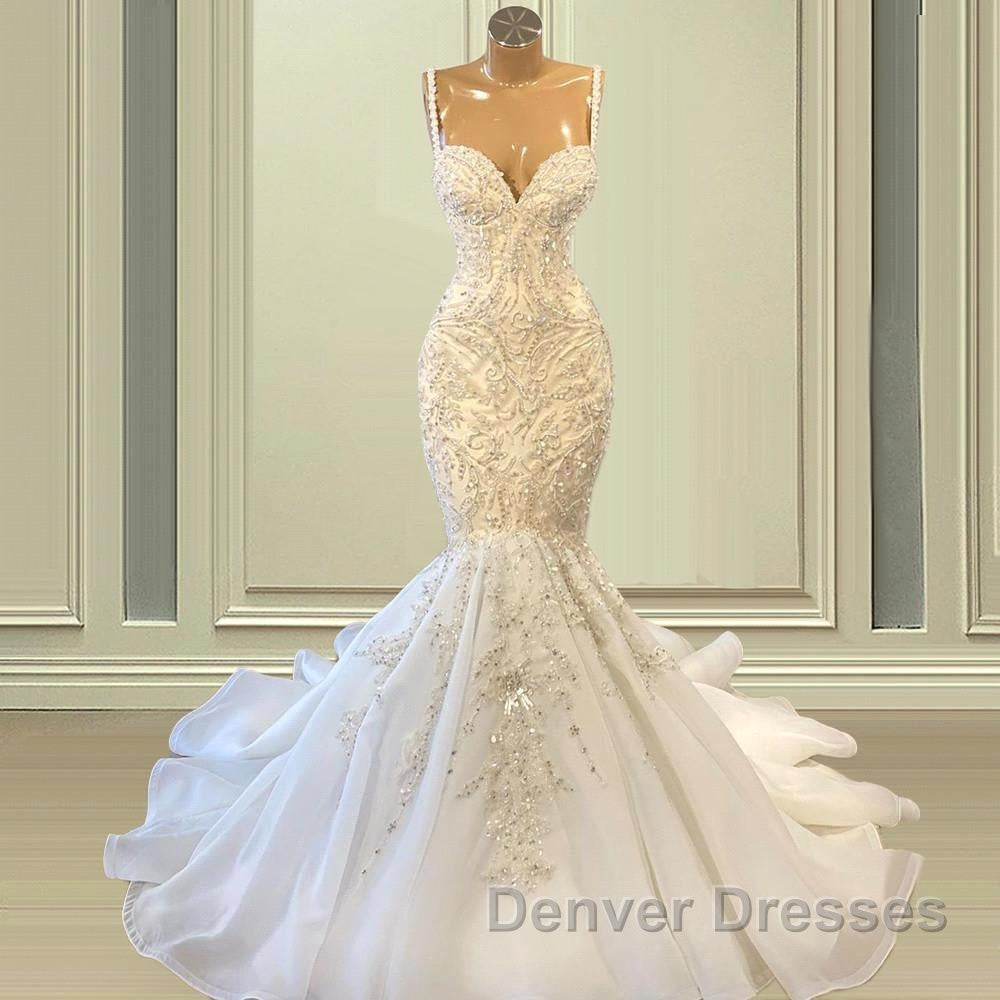 Elegant Ivory Spaghetti straps Sleeveless Mermaid Wedding Dress