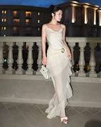 Elegant Ivory Straps Sheath Vintage Long Evening Party Dress