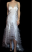 Elegant Ivory V-Neck Beaded Tulle Satin High-Low Prom Dress Evening Dress