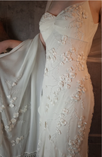 Elegant Ivory Mermaid V-Neck Thin Straps 3D Floral Chiffon Long Prom Dress Evening Dress