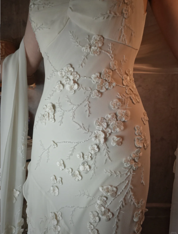 Elegant Ivory Mermaid V-Neck Thin Straps 3D Floral Chiffon Long Prom Dress Evening Dress