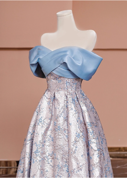 Elegant Jacquard Satin Off-The-Shoulder Long Prom Dress Evening Dress