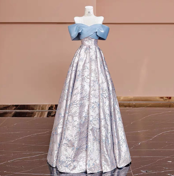 Elegant Jacquard Satin Off-The-Shoulder Long Prom Dress Evening Dress Main image