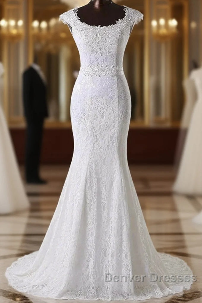 Elegant Jewel Long Lace Mermaid Wedding Gown With Appliques Main image