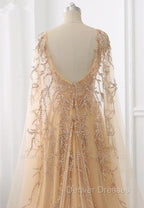 Elegant Jewel Long Sleevess Ruffle Prom Dress with Beadings On Sale