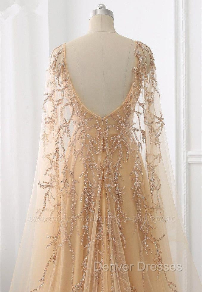 Elegant Jewel Long Sleevess Ruffle Prom Dress with Beadings On Sale