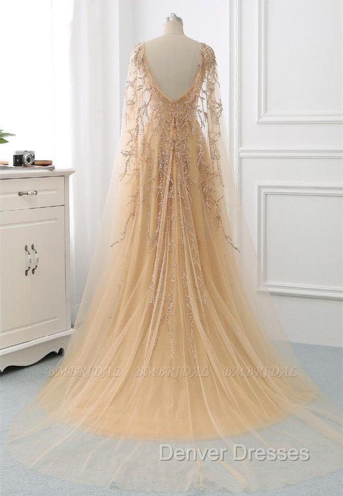 Elegant Jewel Long Sleevess Ruffle Prom Dress with Beadings On Sale