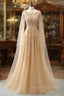 Elegant Jewel Long Sleevess Ruffle Prom Dress with Beadings On Sale