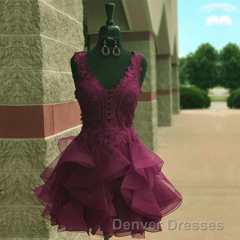 Elegant Lace Appliques Organza Ruffles Homecoming Dress Short