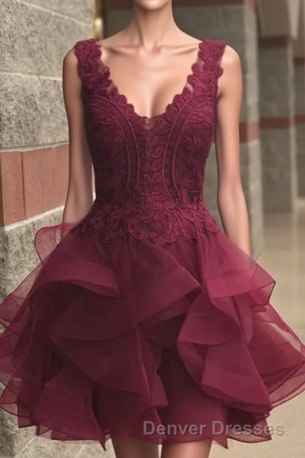 Elegant Lace Appliques Organza Ruffles Homecoming Dress Short