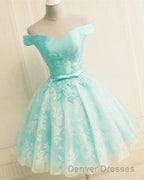 Elegant Lace Appliques Satin Off The Shoulder Homecoming Dress Short
