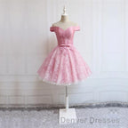 Elegant Lace Appliques Satin Off The Shoulder Homecoming Dress Short