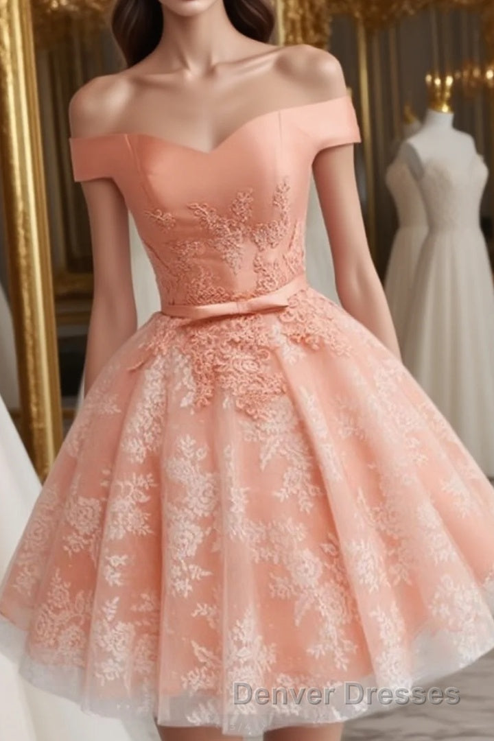 Elegant Lace Appliques Satin Off The Shoulder Homecoming Dress Short Main image