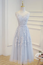 Elegant Lace Appliques Tea Length Bridesmaid Party Dresses