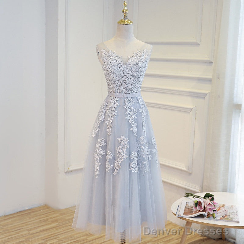 Elegant Lace Appliques Tea Length Bridesmaid Party Dresses Main image