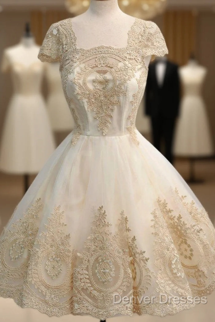 Elegant Lace Cheap Homecoming Dress, Cap Sleeve Tulle A-Line Homecoming Dress Main image