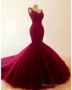 Elegant Lace Embroidery Sweetheart Mermaid Tulle Prom Evening Dresses