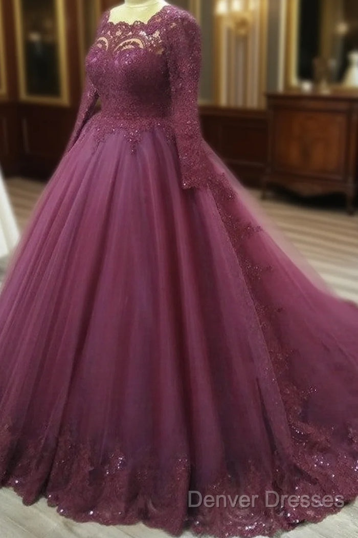 Elegant Lace Long Sleeves Prom Ball Gown Dress Main image