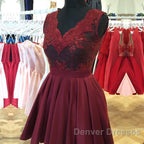 Elegant Lace V-Neck Cap Sleeves Homecoming Dress Short Cocktail Dress
