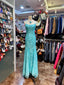 Elegant Lake Blue Mermaid Halter-Neck Lace Long Prom Dress Evening Dress