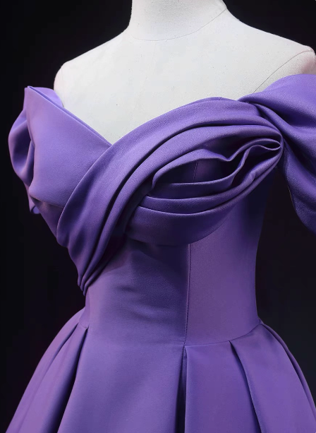 Elegant Lavender Off-The-Shoulder Ruffled Satin Long Prom Dress Evening Dress