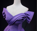 Elegant Lavender Off-The-Shoulder Ruffled Satin Long Prom Dress Evening Dress