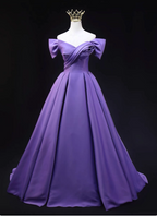 Elegant Lavender Off-The-Shoulder Ruffled Satin Long Prom Dress Evening Dress