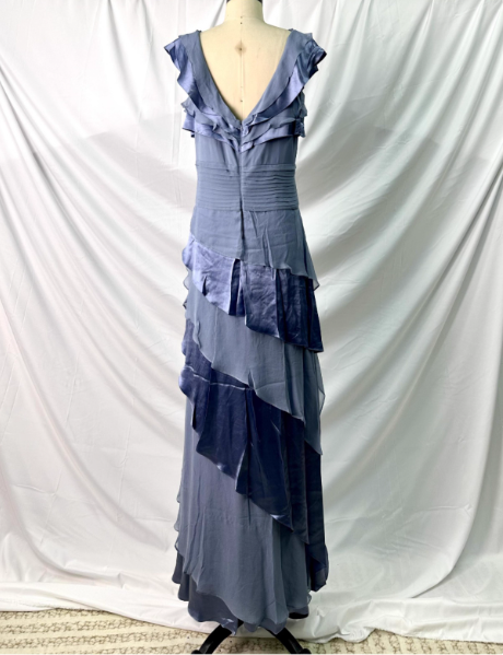 Elegant Layered Gradient Gray-Blue Slim-Fit V-Neck Ruffled Tiered Chiffon Long Prom Dress Evening Dress Secondary image