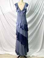 Elegant Layered Gradient Gray-Blue Slim-Fit V-Neck Ruffled Tiered Chiffon Long Prom Dress Evening Dress