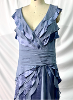 Elegant Layered Gradient Gray-Blue Slim-Fit V-Neck Ruffled Tiered Chiffon Long Prom Dress Evening Dress