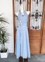 Elegant Light Blue A-Line Halter V-Neck 3D Floral Chiffon Long Prom Dress Evening Dress