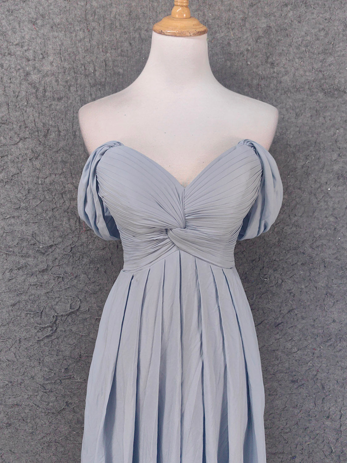 Elegant Light Gray A-Line Off-Shoulder Twist Ruffled Chiffon Long Prom Dress Evening Dress Bridesmaid Dress Secondary image