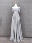Elegant Light Gray A-Line Off-Shoulder Twist Ruffled Chiffon Long Prom Dress Evening Dress Bridesmaid Dress