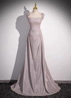 Elegant Light Gray-Pink Mermaid Glitter Satin Long Prom Dress Evening Dress