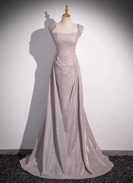 Elegant Light Gray-Pink Mermaid Glitter Satin Long Prom Dress Evening Dress