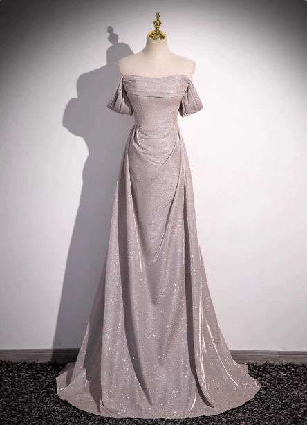 Elegant Light Gray-Pink Mermaid Glitter Satin Long Prom Dress Evening Dress Main image